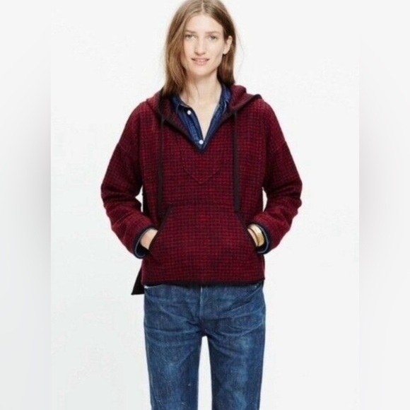 Madewell Tops - Madewell Red Black Brushed Houndstooth Hoodie size L